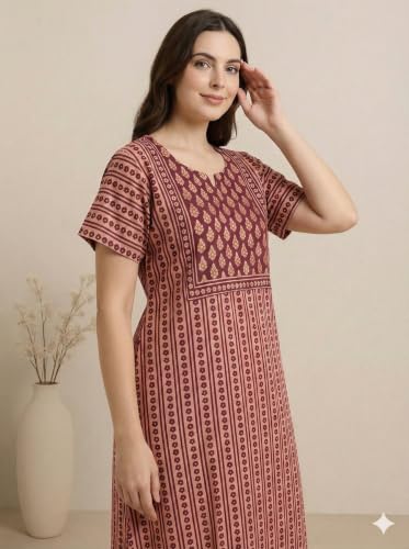 Image of Bahumaan Pure Cotton Nighty for Woman | Floral Gown for Women Nightwear with Pocket | Cotton Nighty for Women Stylish | Perfect for Daily Comfort | Maxi Women