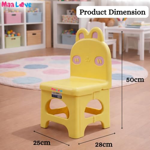 Image of Plastic Foldable Chair for Kids | School Study Chair for Indoor or Outdoor Use for Toddler Kids | Strong & Stable, Safe Rounded Edges | Capacity Up to 40 Kg (Rabbit Yellow)