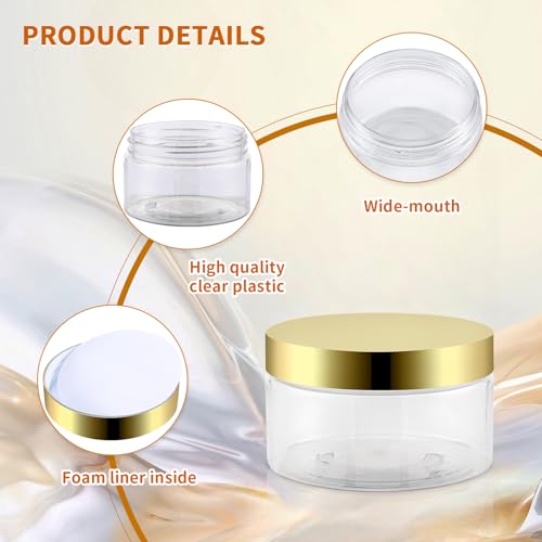 24 Pack 8 Oz Plastic Containers with Gold Lids, Clear Empty BPA Free and Refillable Cosmetic Jars Travel Containers for Creams, Lotion, Bath Salts, Sugar Scrub, Slime, Lip Scrub, Makeup3