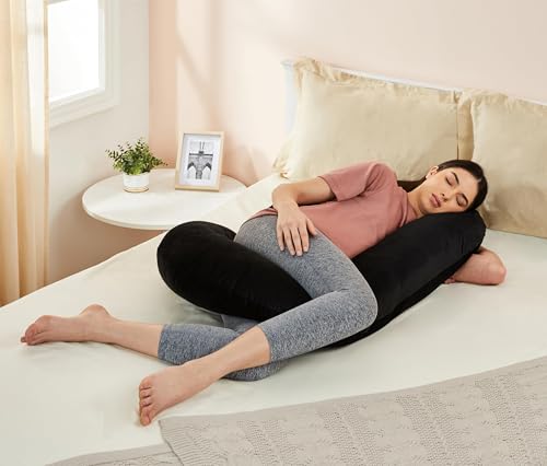 Image of Amazon Basics Full Body Pregnancy Pillow for Maternity, Baby Nursing, Full Body Support -Abdomen,Hip, Spine, Neck& Leg Support Cushion| Perfect Baby Shower Gift |C-Shaped-Washable Cover with Zip-Black