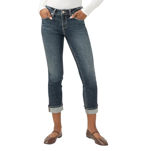 Silver Jeans Co. Women's Suki Mid Rise Curvy Fit Straight Crop Jeans