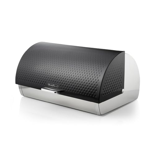 SWAN Elegance Bread Bin with Textured Gloss Finish, Roll Top Design and Ventilation for Longer Freshness, 14L, Black