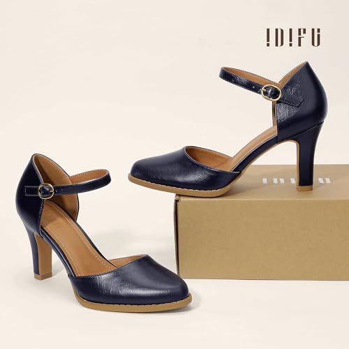 Image of IDIFU IN3 Closed Toe Chunky High Heels Comfortable Dress Shoes for Women
