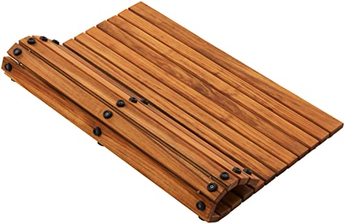 Bare Decor Lykos String Spa Shower Mat in Solid Teak Wood Oiled Finish, Large