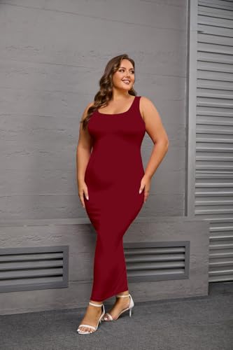 Image of YeGine Women Plus Size Sleeveless Bodycon Maxi Dresses Sexy Slim Tank Dresses