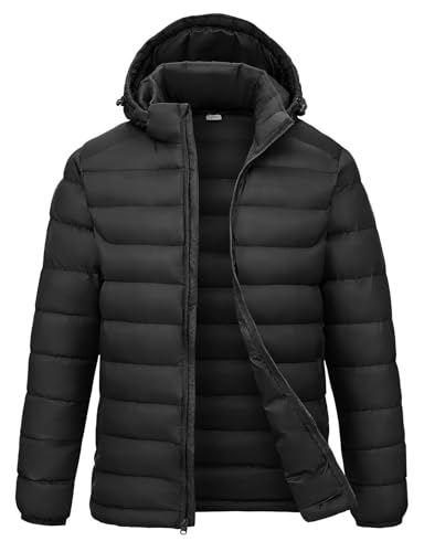 Rdruko Men's Puffer Jacket with Detachable Hood Lightweight Water Resistant Insulated Winter Puffy Coat