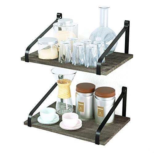 Love-KANKEI - Estantes flotantes de pared de madera rústica con gran capacidad de almacenamiento de 42 x 30 cm para cocina, sala de estar, baño, dormitorio, juego de 2 gris desgastado, color gris