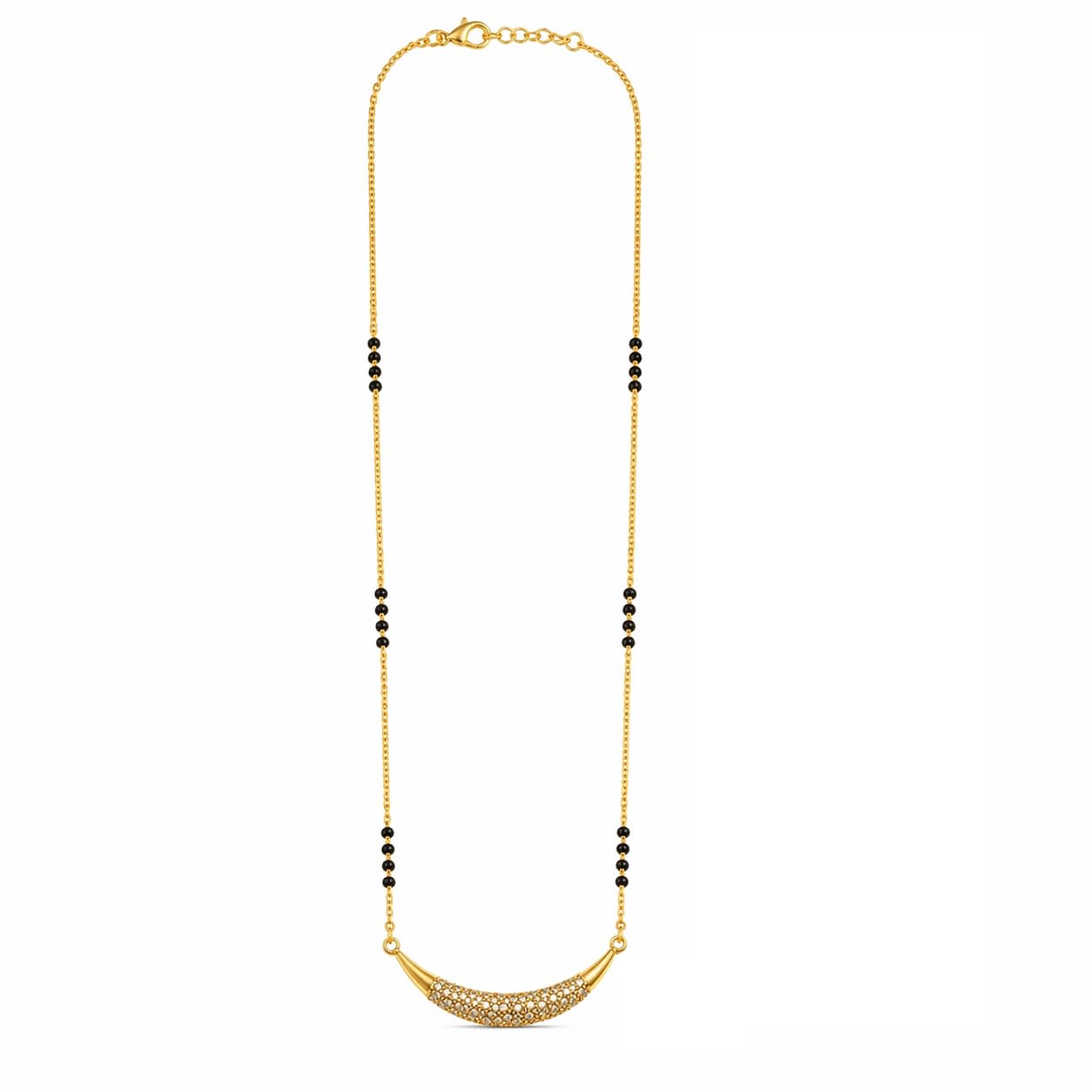RIDHVEE Curved Diamond Mangalsutra for Women | Anti-Tarnish Gold Plated Black Bead Chain Necklace | American Diamond Studded Bar Pendant | Elegant Daily Wear & Office Wear Mangalsutra (RV-AT-MGL-009)