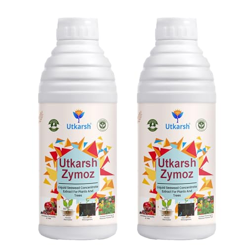 Image of Utkarsh Liquid Seaweed Extract | Organic Plant Growth Promoter for Healthy Plants | Enhances Flowering & Improves Fruit Set | Biostimulant For Home Garden - Zymoz (2 Liter; Pack of 2 of 1 Litre)