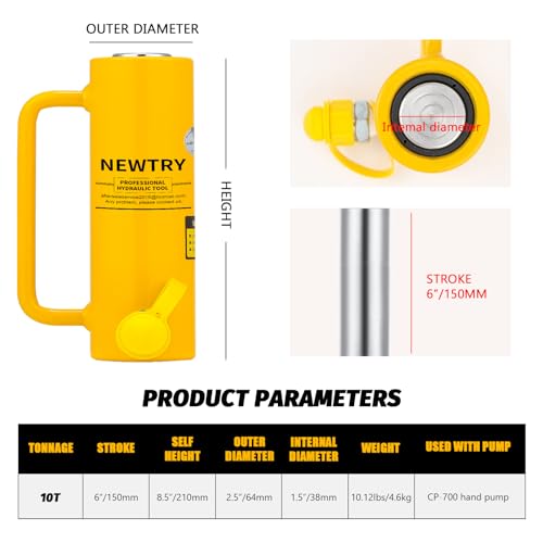 Portable Hydraulic Ram Industrial Lifting Jack with 10 Ton Capacity and ...