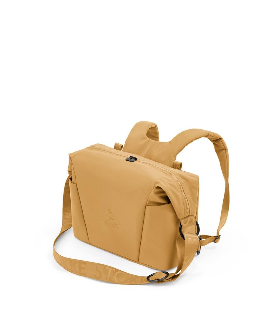 Borsa per il cambio Stokke Xplory X, Golden Yellow - Può essere portata a spalla o come zaino - Include un materassino per il cambio pieghevole - UPF 50+, Idrorepellente, Facile da pulire