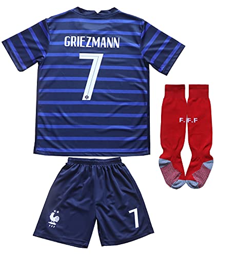 2021 France #10 Antoine Griezmann Home Blue Kids Football Soccer Jersey/Shorts/Socks Kit Youth Sizes (Griezmann Blue, 16) 2021 France #10 Antoine Griezmann Home Blue Kids Football Soccer Jersey/Shorts/Socks Kit Youth Sizes (Griezmann Blue, 16)