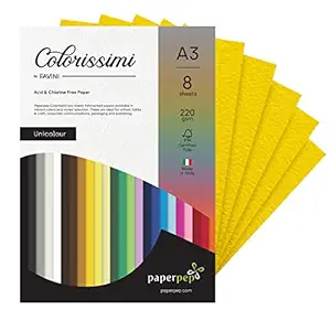 Paper Pep Colorissimi Card Stock 220GSM A3 Cedro (Yellow) Unicolor of 16 Sheets