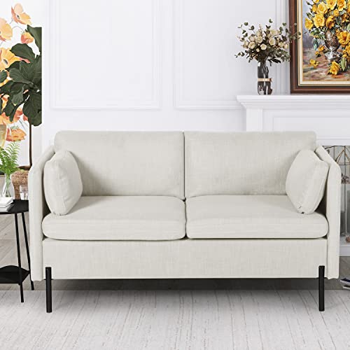 Tyboatle Upholstered Modern Loveseat Sofa Couch With 2 Rectangular Pillows And Metal Legs, 55" W Fabric Comfy Couches For Living Room, Bedroom, Compact Small Space, Apartment, Office (Cream Beige) #TOP1
