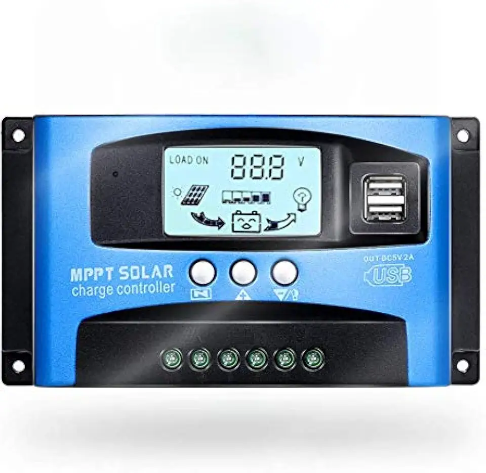 SolaMr Controlador de Carga Solar Mppt de 50A para Painel Solar, Regulador de Bateria 12V/24V Automático com Display Lcd, Entrada Dupla Usb de 5V, Parâmetros Ajustáveis, Compatível com Baterias