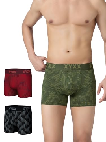 Image of XYXX Men's Cotton Modal Geometric Print Trunks | Antimicrobial, No-Marks Waistband Underwear for Men Combo (Pack of 3)