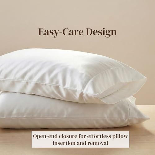 Image of Beckham Hotel Collection Pillowcases King Size Set of 2, Cool Touch Cotton Sateen Fabric, 500TC, Silky Smooth & Soft, Open End, White