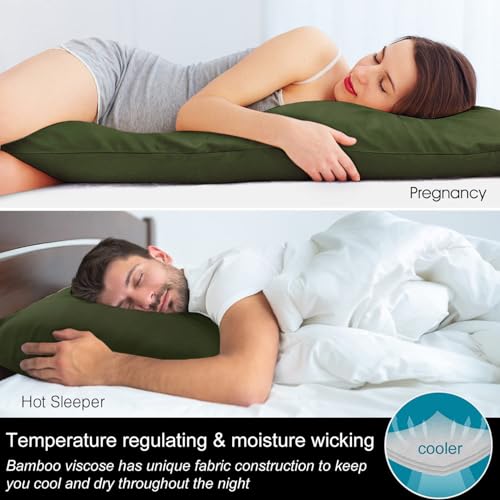 Image of BEDELITE Body Pillow Pillowcase, Rayon from Bamboo, Olive Green, 20 inchx54 inch | Cooling and Breathable Body Pillow Cover for Hot Sleepers & Night Sweats, Silky Soft Full Long Pillow Case, Envelope Closure