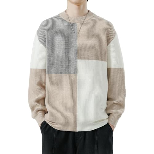 Pull homme col rond en tricot pour automne et hiver en coupe classique décontractée