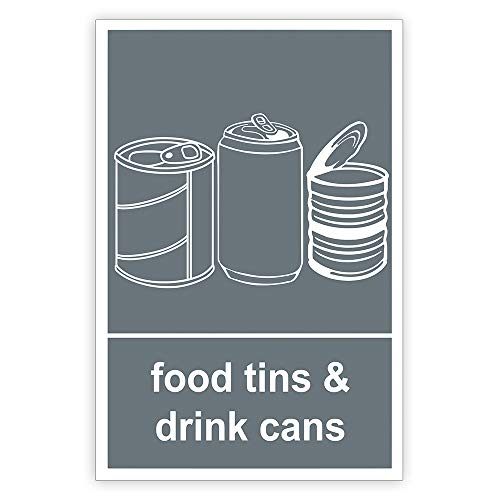 Pack of 2 Food tin & Drink Cans Recycling Bin Sticker-Self Adhesive Bin Labels (or) Decals(A6-150 x 100 mm) Sara Prints V1068