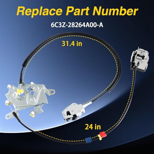 Image of Rear Right Passenger Side Extended Cab Door Lock Latch with Cable Compatible with Ford F250 F350 F450 F550 Super Duty 1999-2007 Replace #:6C3Z-28264A00-A