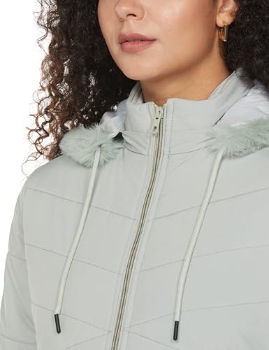 Image of Qube By Fort Collins Women's Medium-Length Bomber Jacket with Detachable Hood Stylish Winterwear for All-Day Comfort |Material: Nylon