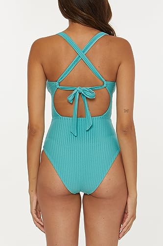 BECCA Women's Standard Line in Sand Bandeau One Piece Swimsuit, Criss Cross, Textured, Bathing Suits3