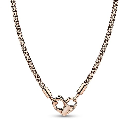 Pandora Moments Studded chain 14k rose gold-plated necklace with heart clasp, 45