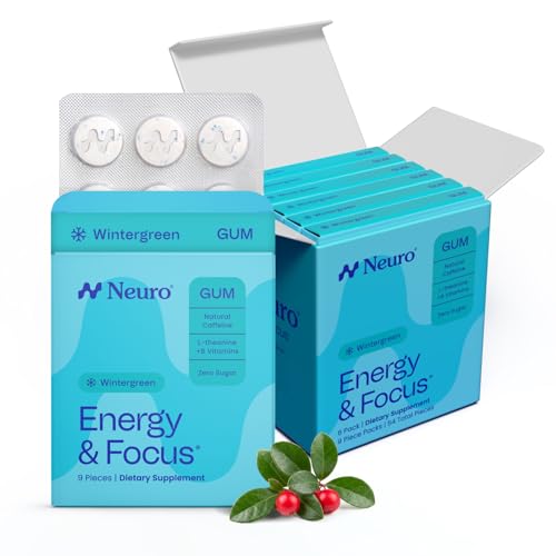 Image of Neuro Energy & Focus Gum - Caffeine Gum with 40mg Natural Caffeine & L-Theanine - Nootropic Energy Supplement with B Vitamins - Sugar Free, Vegan - Wintergreen, 54ct