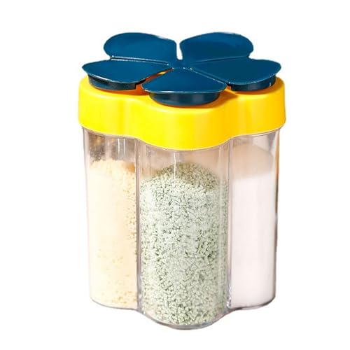 Salero y Pimentero 5 en 1, Recipiente de Viaje, Tarros de Plástico Transparente, Tapa Hermética para el Hogar, Restaurante, Cocina (BLUE)