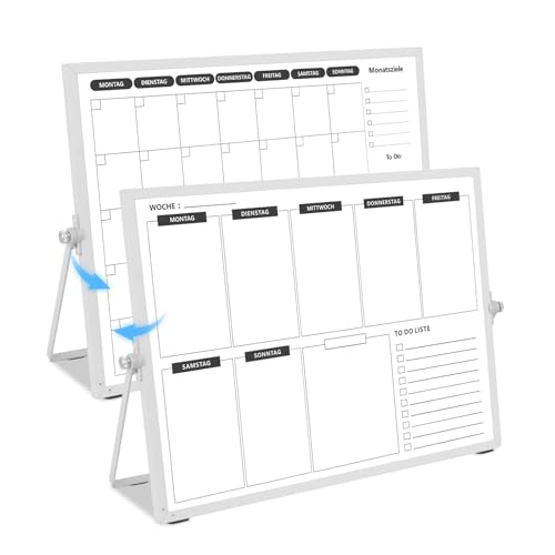 KODAPAGE Doppelseitiges Whiteboard Wochenplaner/Monatsplaner abwischbar mit Halter für Tisch und zum aufhängen für Wand 40 x 30 cm