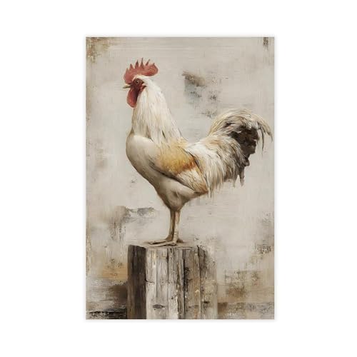 Tableau coq vintage grande toile champêtre pour chambre cocon