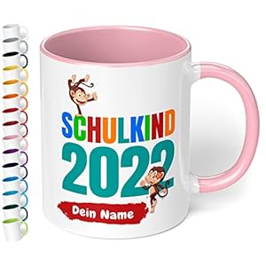 Geschenk zur Einschulung für Mädchen und Jungen: „Schulkind 2023“ – mit AFFEN-Motiv – personalisierte Tasse mit Namen…