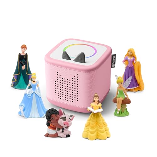 Toniebox 2 Audio Player Disney Princess Bundle for Kids 3+ with Anna Elsa (Frozen) Moana Tinker Bell Cinderella Tangled and Belle - Cloud Pink