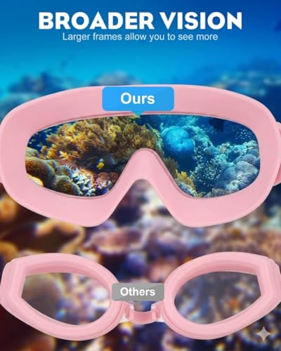 Image of Swimming Goggles for Men Women - Anti Fog UV Protection Leak Proof Swim Glasses with Wide Vision Adjustable Strap - Perfect for Pool Training Beach Snorkeling Water Sports (Pink)