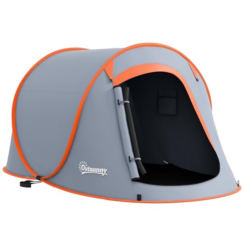 Outsunny Tente de Camping Pop up 2-3 Personnes légère ventilée avec Sac de Transport pour Le Camping, la pêche et la randonnée 245x148x105 cm Gris