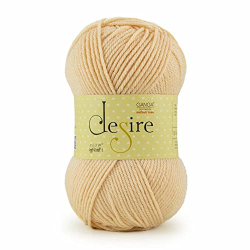 Ganga Acrowools Acrylic Desire Hand Knitting and Crochet Yarn. Pack of 1 Ball - 100Gms. Shade No - Dsr030, Beige