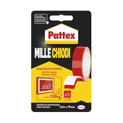 Pattex Millechiodi Tape, Nastro biadesivo extra forte per applicazioni permanenti,