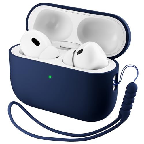 ORNARTO Coque pour AirPods Pro 3 (2025) – Étui à 2 Parties Séparées en Silicone avec Structure à 2 Couches (Intérieur PC Dur), Protection Antichoc, Lanière et Outil de Démontage, Bleu Foncé