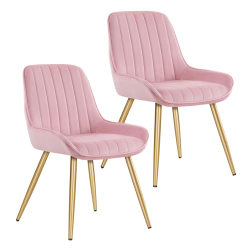 Lestarain Lot de 2 Chaises de Salle à Manger avec Dossier Chaise de Cuisine Rétro Chaise de Salon Assise en Velours et Pieds en Métal,Rose