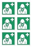 Arzt, Rettungszeichen: E009 - DIN EN ISO 7010 / ASR A1.3 - Aufkleber: 5 cm, 6 Stück