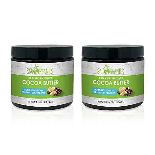 Unrefined Cocoa Butter (16 oz x 2 Pack) 100% Pure Raw Cocoa Butter - Skin Nourishing, Moisturizing & Healing, for Dry Skin, Stretch Marks - For Skin Care, Hair Care & DIY Recipes