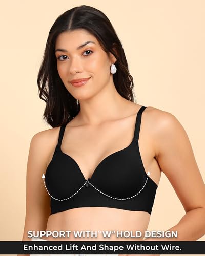 Image of Tweens Invisi-Fit Cotton Bonded Seamless Maximiser Bra | 3 /4th Coverage | Push-Up Level 1 | Elastic-Free Comfort | Wire-Free | Side Wings with Gripper | Adjustable Straps | Pack of 1 |