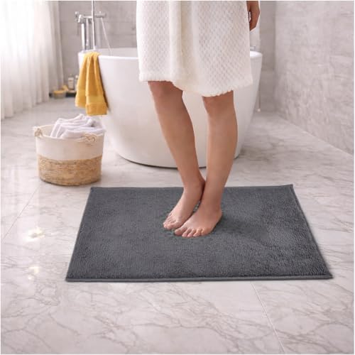 Image of Welspun Arlo Bathroom Mat Anti Slip | Soft Absorbent Bathmat | Quick Dry Polyester Floor Mat for Bathroom | Anti Skid Bathmat | Machine Washable | 40 x 60 cm | Dark Grey