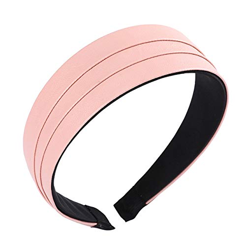 MHDGG Headband for Women Wrinkled Faux Leather Headband,PU Wide Turban Headband Hair Band for Women Headbands Black Wide Hair Hoops Headwear,Pink