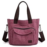 Women's Canvas Top Handle Handbag Stylish Multi-pocket Shoulder Tote Purse Work Crossbody Bags (Fuchsia) One Size