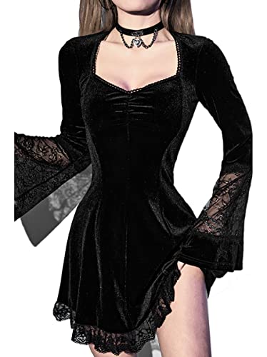 black velvet and lace goth dress Amazon.com: win2win Women Party Dress Black Velvet Emo Elegant Lace Long Sleeves Vintage Alt Dresses High Waist Mall Goth Evening Gowns X-Large : Clothing, Shoes & Jewelry