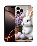 Roses Garden Compatible with iPhone 16 Case 6.1 inch, Easter Bunny Phone Case Eggs Cute Rabbit Spring Flowers Ultra Slim Thin Silicone Cover Anti-Scratch Shockproof Protective Rubber Cover