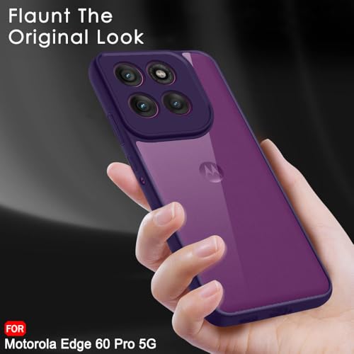 Image of TheGiftKart Hybrid Shockproof Back Cover Case for Motorola Moto Edge 60 Pro 5G | Hard Back Cover Case for Motorola Edge 60 Pro 5G (PC & TPU, Transparent Clear Back, Purple Sides)