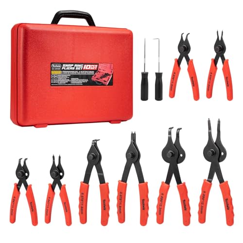 Toolwiz Lot de 10 pinces à anneau de retenue interne et externe, pinces à circlips en C, outils automobiles droits courbés et robustes, avec crochet, médiator et étui de rangement